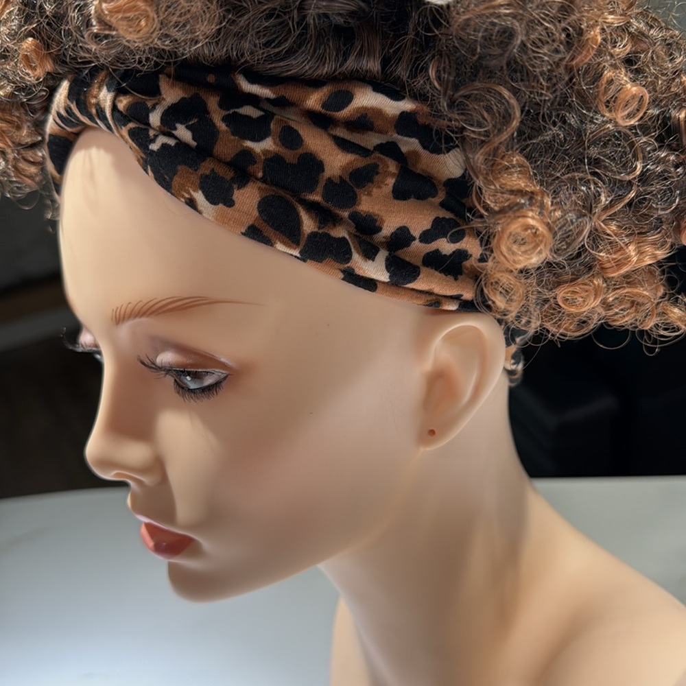 HAIR, Kinky Curly Afro Pixie with headband attached, Highlighted - Picture 7 of 10
